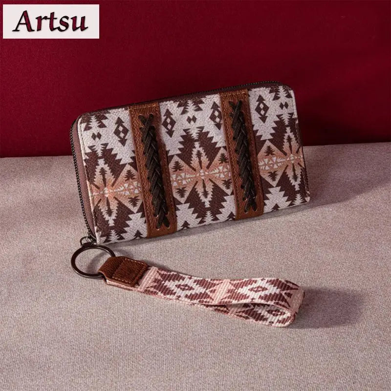 European American Retro Zipper Wallet Cotton Linen Printed Bohemian Style Women's Handbag Wallets Trend Versatile Card Bags