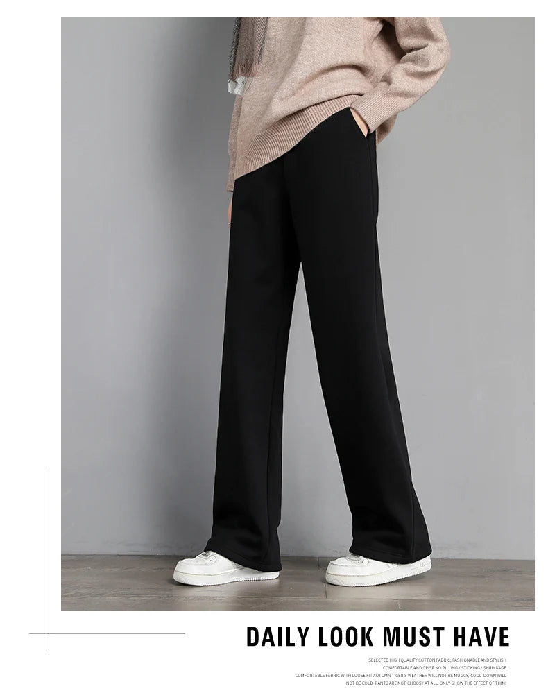 Women Warm Winter Plush Thick Pants Lambskin Cashmere Trousers High Waist Cotton Fleece Loose Female Wide Leg Pants PELEDRESS