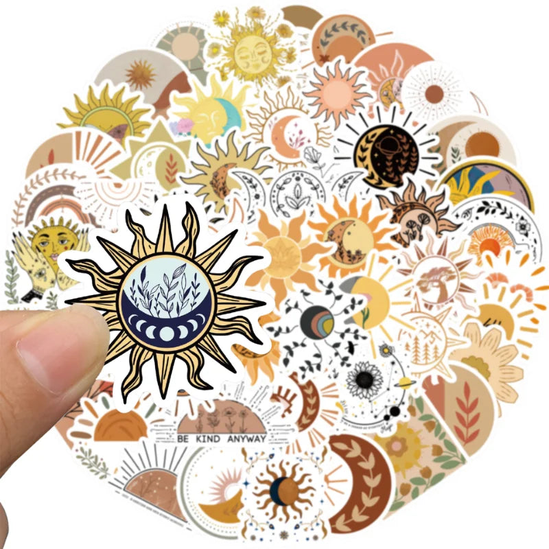 10/25/50pcs Boho Bohemian Sun Flower Stickers Graffiti DIY for Guitar Laptop Pad Phone Luggage Water Bottle Scrapbook Toy