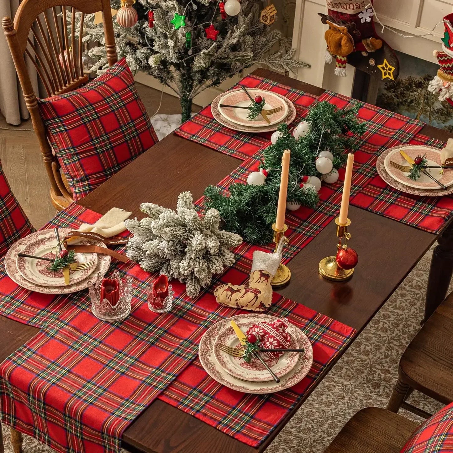 4pcs Table Napkin Christmas Placemats Red Soft Scottish Tartan Plaid Cloth Napkins Decorative Kitchen Festive Home Table Decor