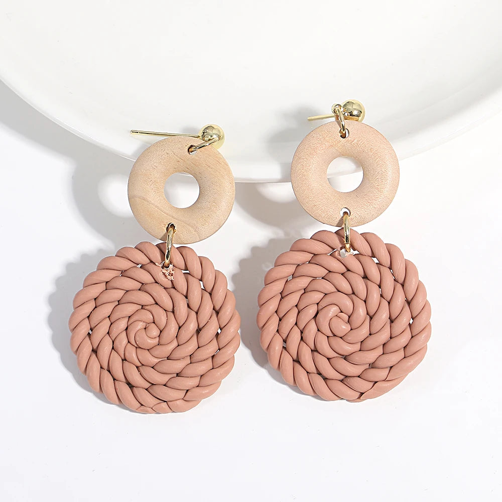 AENSOA Handmade Braided Flower Polymer Clay Earrings for Women Geometric Round Teardrop Floral Sweater Knit Earrings Jewelry