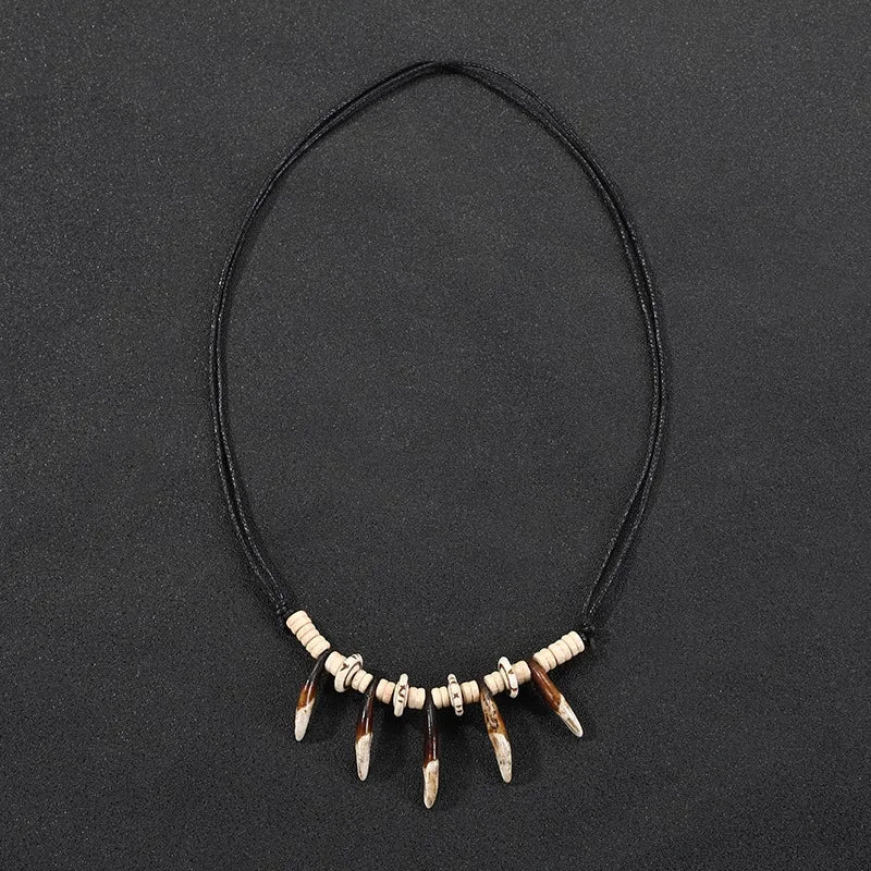 Embrace Roots Prehistoric Caveman Tribal Prayer Necklace Unisex White Wolf Teeth Pendant Necklace