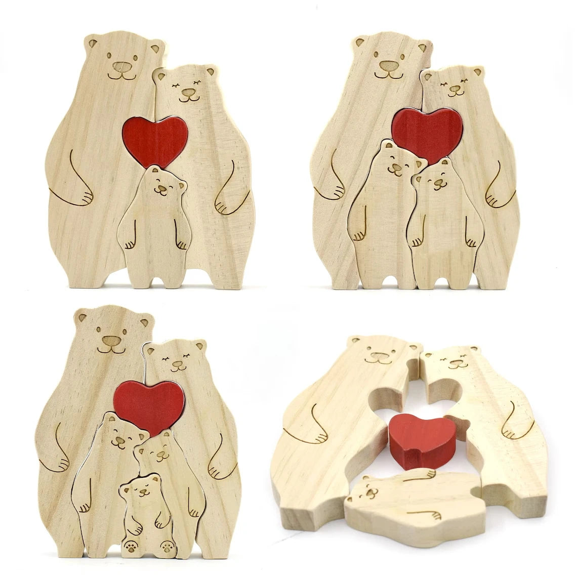 2024 Family Wooden Lovely Bears Puzzle Personalized Family Names Hug Bears Ornaments Christmas Gift Wooden Figurines Home Decor Valentines