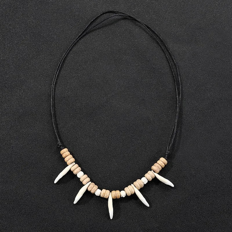 Embrace Roots Prehistoric Caveman Tribal Prayer Necklace Unisex White Wolf Teeth Pendant Necklace