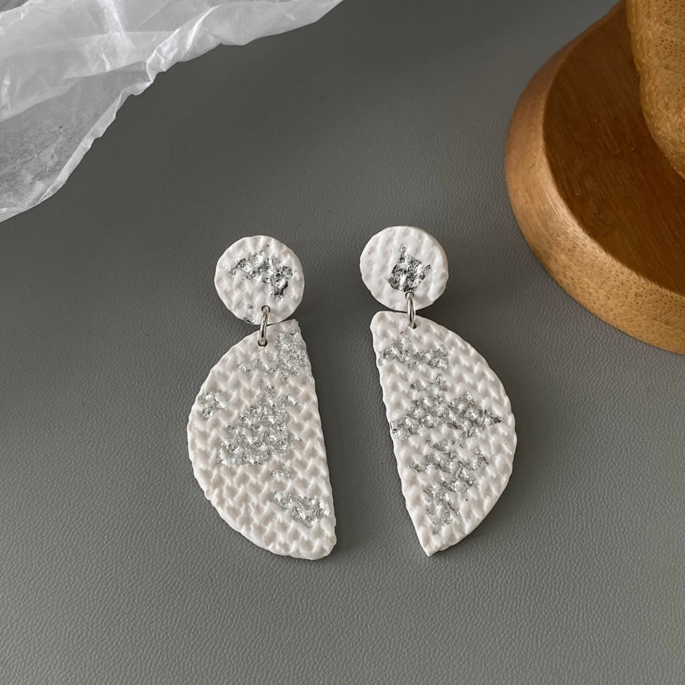 AENSOA Handmade White Rattan Knit Braided Tassel Earrings for Women Geometric Wooden Polymer Clay Leaf Drop Earrings Jewelry