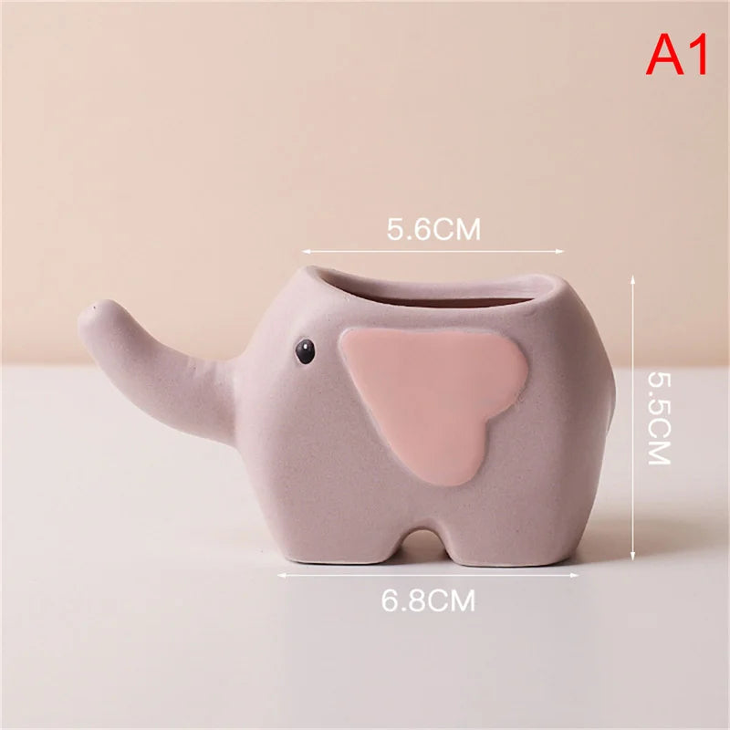 Creative Flower Shape Plant Pot Ceramic Pots for Flowers Cartoon Elephant Dinosaur Succulent Pot Cute Home Table Decor Vase