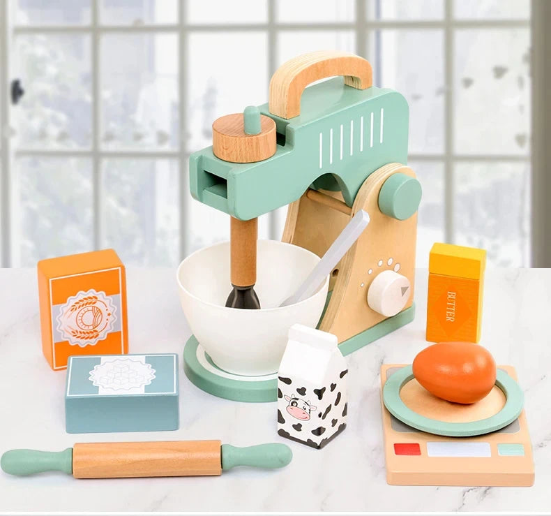 Wooden Kitchen Pretend Play Toy Tea Party Set for Little Girls Coffee Maker Set Cake Ice Cream Tea Playset for 3 4 5 6 Ages Girl