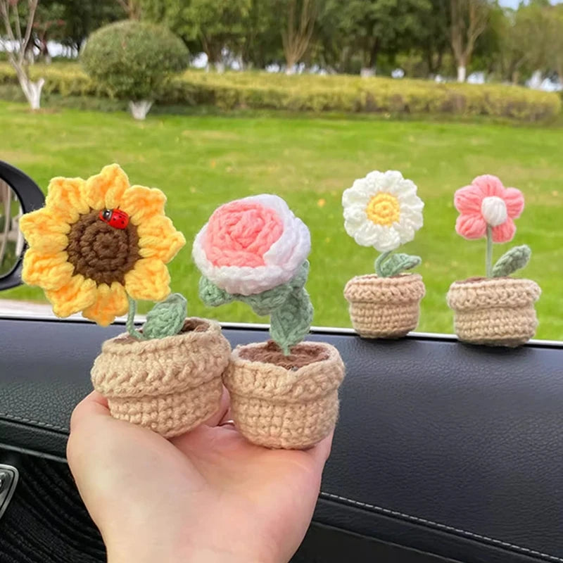 Sunflower Crochet Flowers Hand-knitted Tuilp Flower Potted Finished Crochet Woven Flowers Pot Mother's Day Gift Girasol