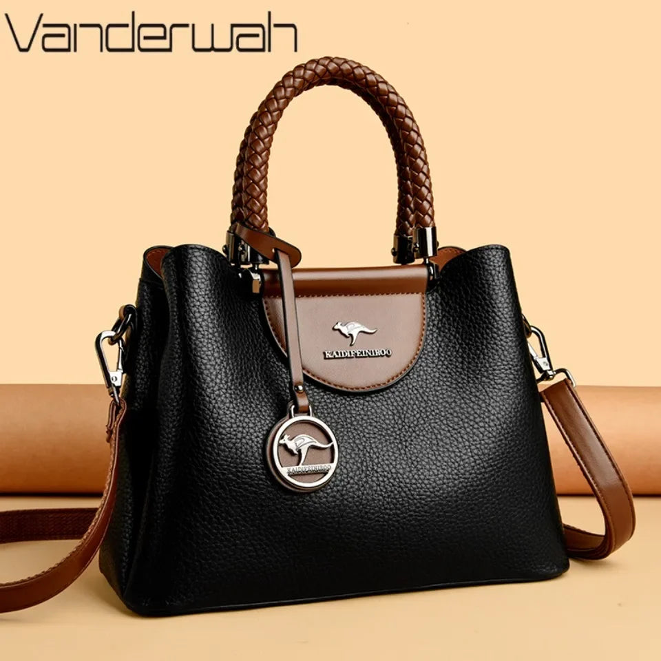 VANDERWAH 3 Layer Design Women's Handbags Luxury Designer Shoulder Crossbody Bags High Quality PU Leather Ladies Casual Tote Bag