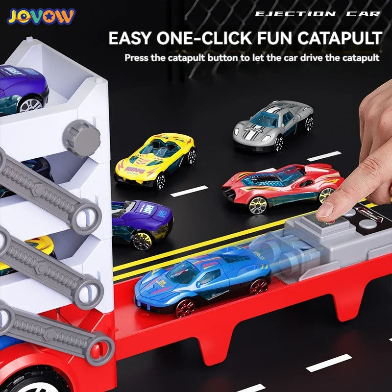 Children's large four layer folding deformation storage sliding catapult track container toy alloy car gift