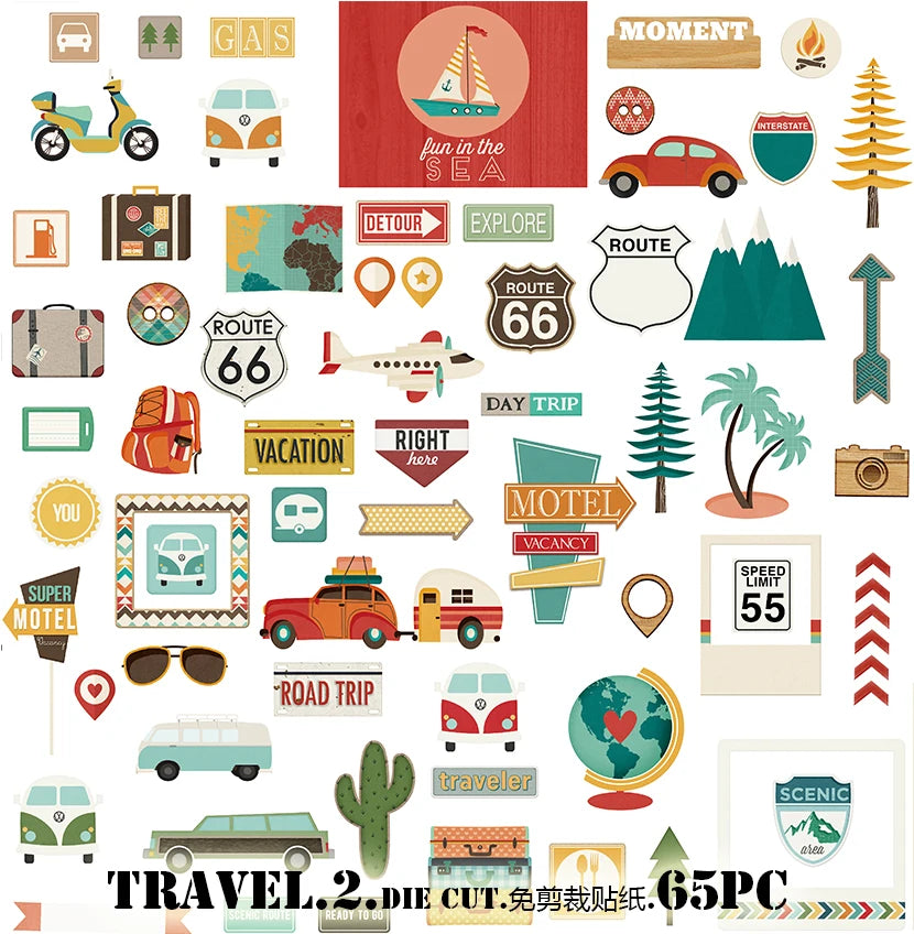 64PCS travel Stickers Crafts And Scrapbooking stickers book Student label Decorative sticker DIY Stationery