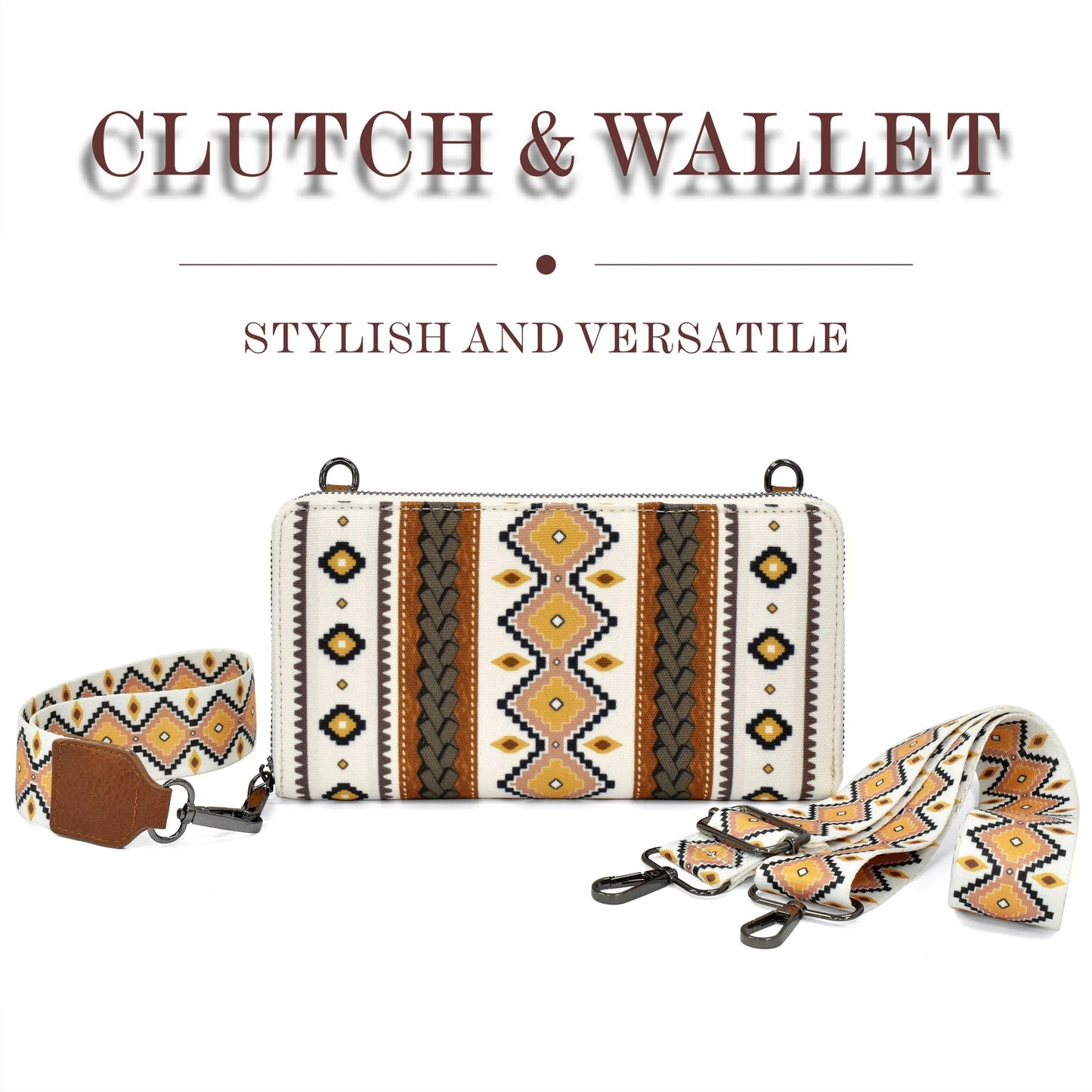 Fashion Bohemian Cowgirl Wallet Purse for Women Western Aztec Ethnic Clutch Wristlet Wallet with Credit Card Holder Shoulder Bag