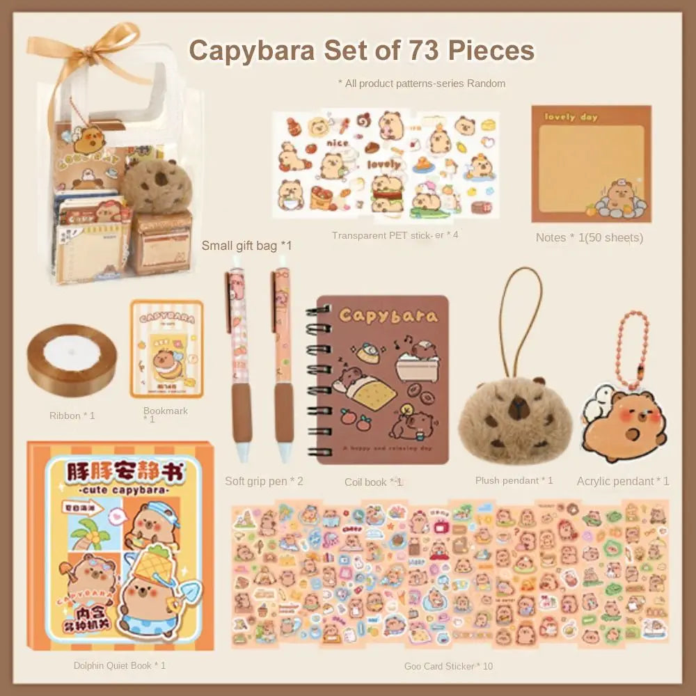 Kawaii Capybara Stationery Set Abundant Cartoon Birthday Gift Cute with Handbag Graduation Gift for Primary School Students