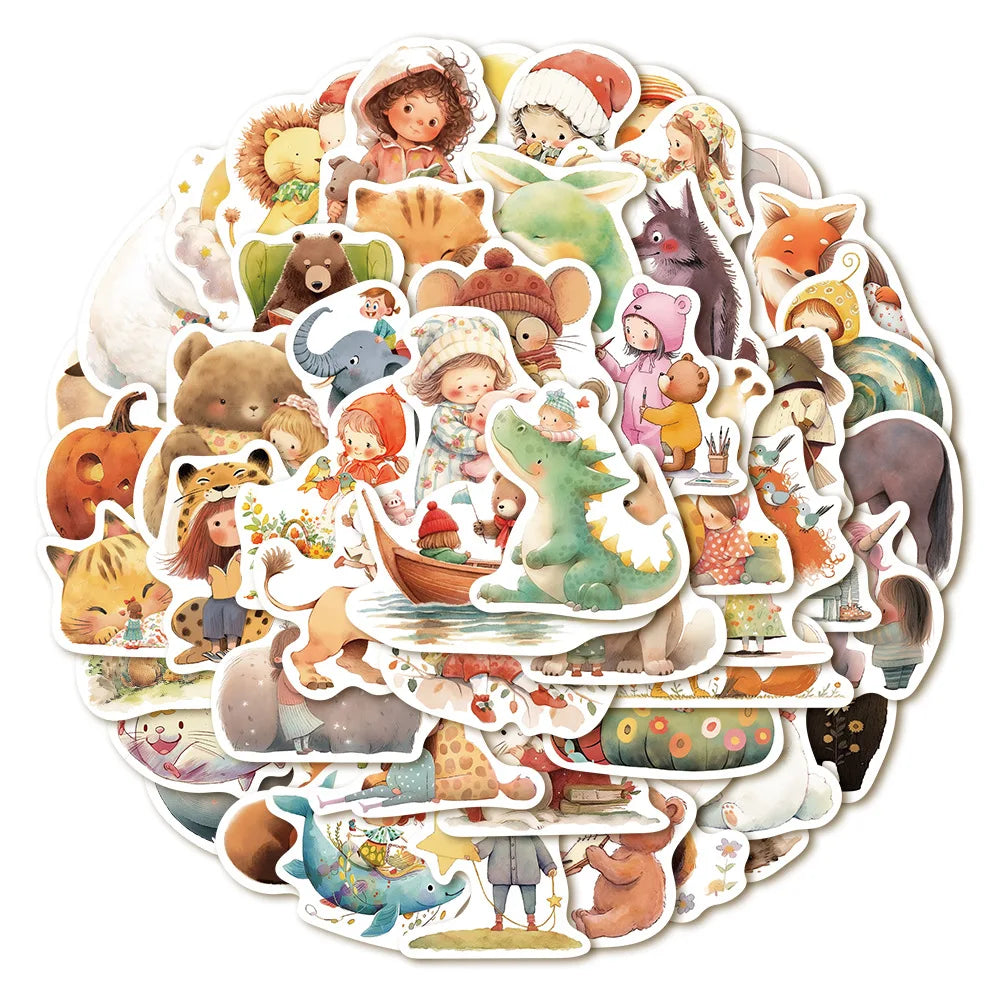 52pcs Fairy Tale Dreamland Animal Series Graffiti Stickers Suitable for Laptop Helmets Desktop Decorations DIY Stickers Toys