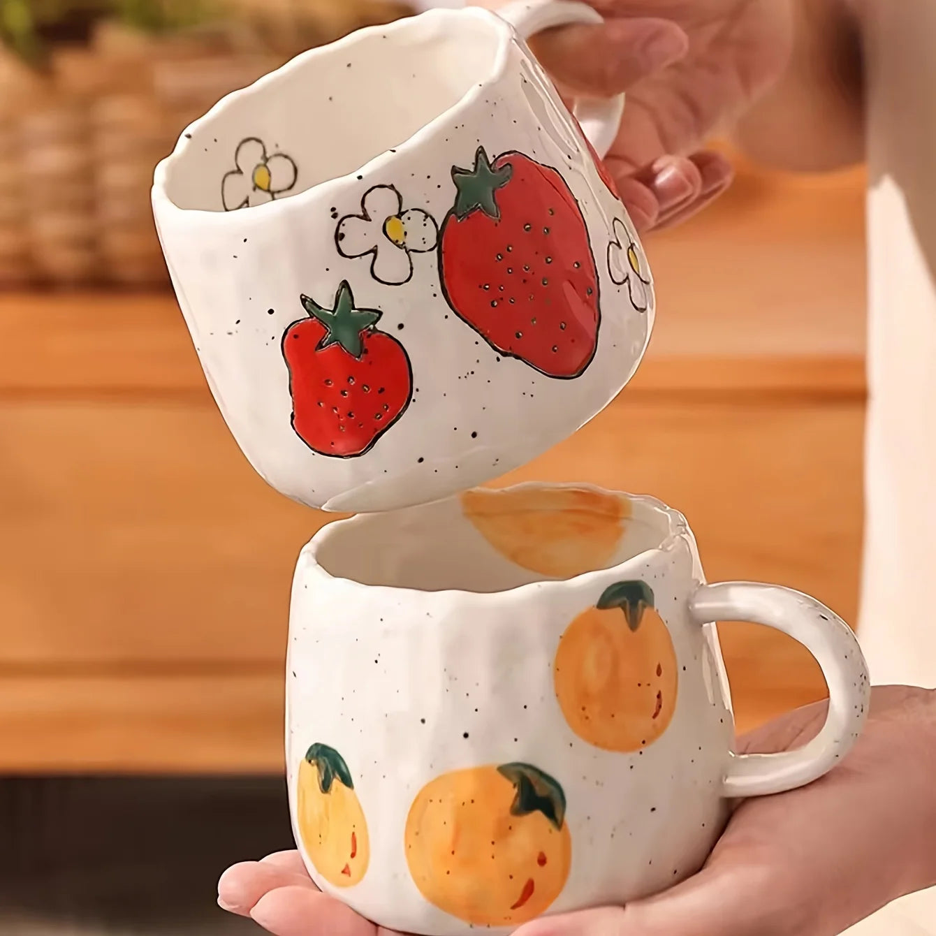 1pc 300ml Vibrant Fruit Themed Ceramic Coffee Mug All Occasions Gift Children's Porcelain Cup Breakfast Cup and Plate Drinkware