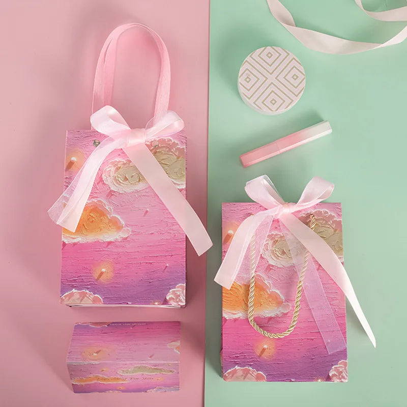 Flower Gift Packaging Bag 3D Cloud Oil Painting Paper Bag Valentine'S Day Birthday Wedding Party Favor Bag Clothes Store Handbag