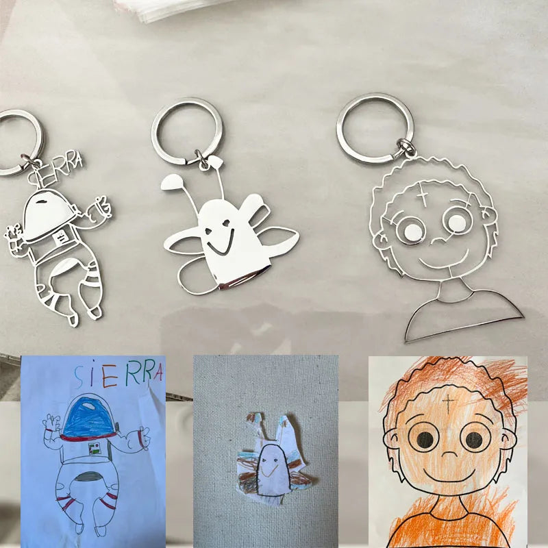 Customized Children Drawing Keychain Kids Artwork Personalized Custom Photo LOGO Car Keyring Key Chains Jewelry Kids Gifts Valentines Gift