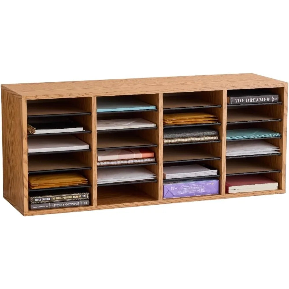 Wooden Paper and Mail Organizer for Home Office and Classroom, Adjustable Shelves and Stackable, 36 Compartments