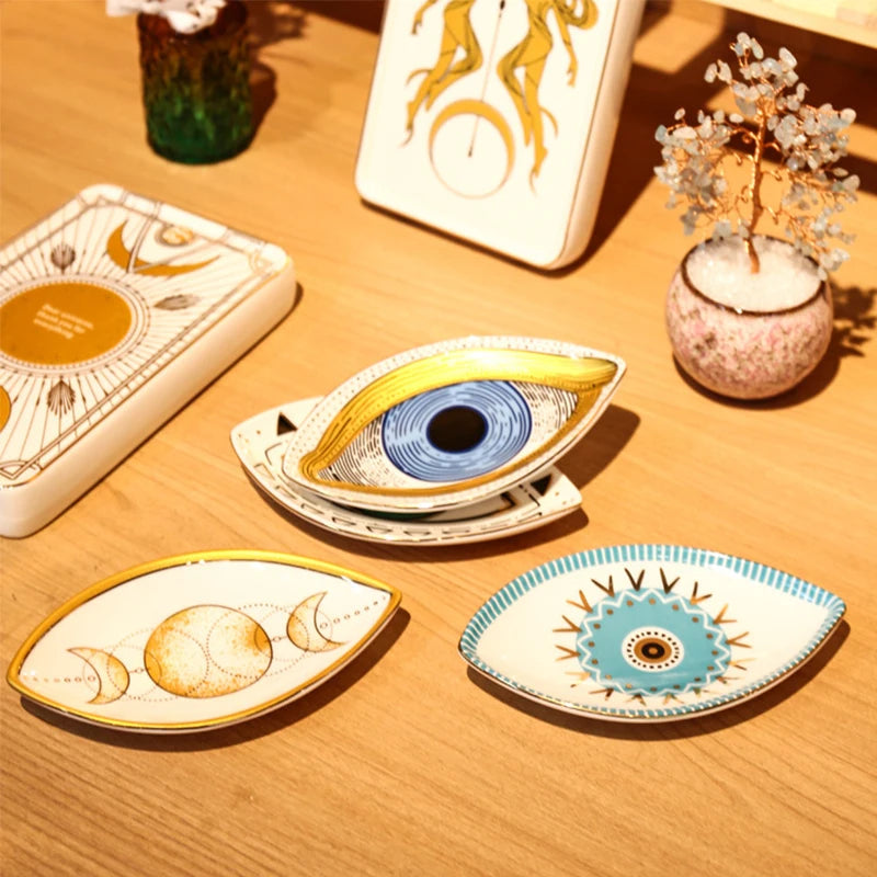 Ceramic Jewelry Tray Trinket Dish Rings Earrings Necklaces Dish Evil Eye Decorative Plate Bowl Home Decor