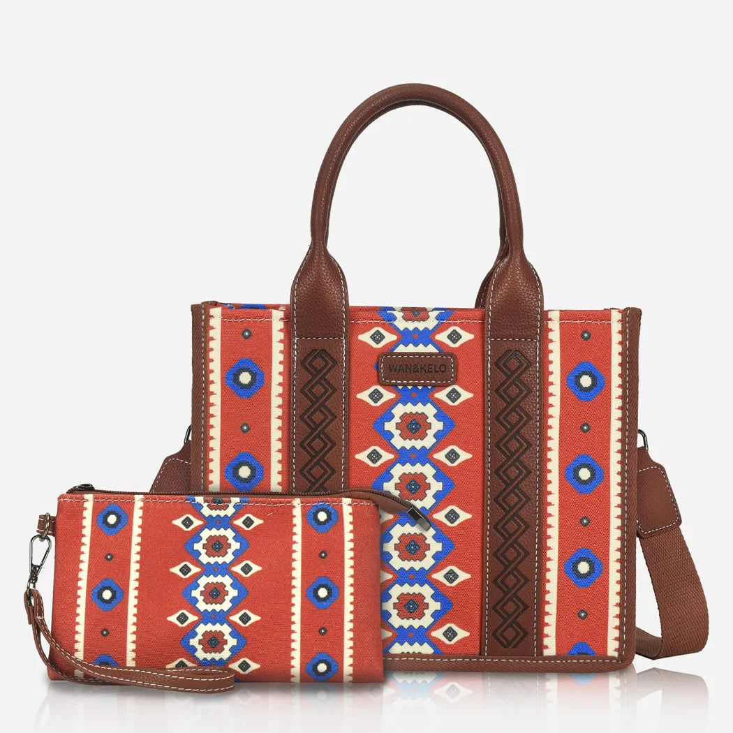 Women Canvas Western Printed Tote Handbag Large Capacity Shoulder Boho Aztec Bags New Wrangler Cowgirls Commuter Shopping Purse