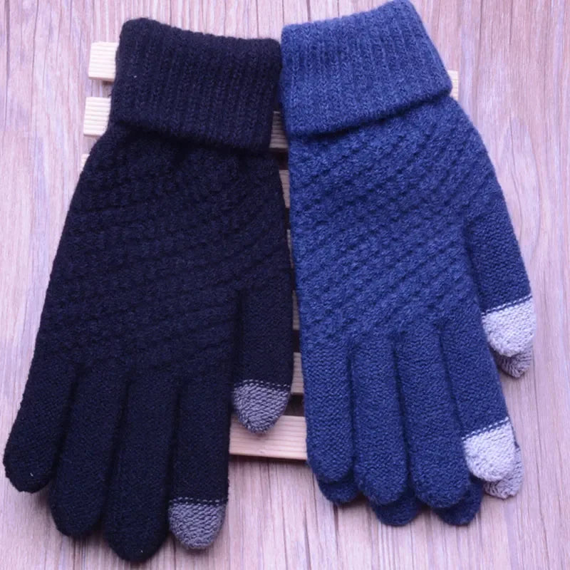 Women's Cashmere Wool Knitted Gloves Autumn Winter Thick Warm Gloves Plush Inside Solid Mittens for Touch Mobile Phone Tablet