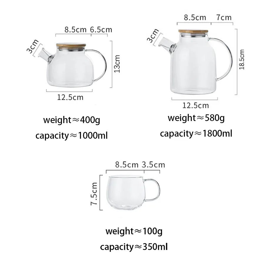 YWDL 1L/1.8L Borosilicate Glass Teapot Set Clear Teapots With Cup Removable Filter Spout Drinkware For Loose Leaf Blooming Tea