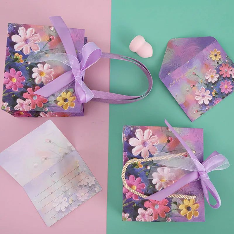 Flower Gift Packaging Bag 3D Cloud Oil Painting Paper Bag Valentine'S Day Birthday Wedding Party Favor Bag Clothes Store Handbag