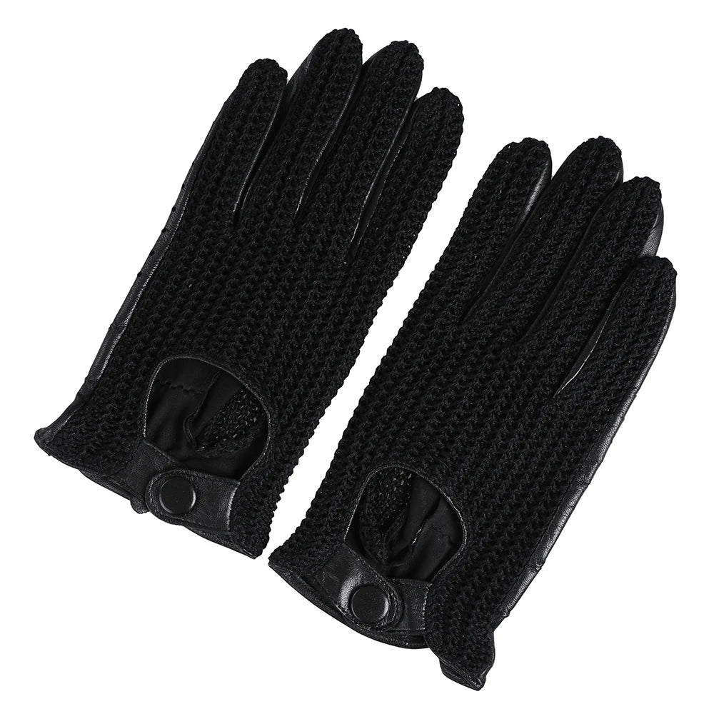 Men's Genuine Leather Driving Gloves motorcycle Fingerless Glove Sheepskin With Cotton Crochet