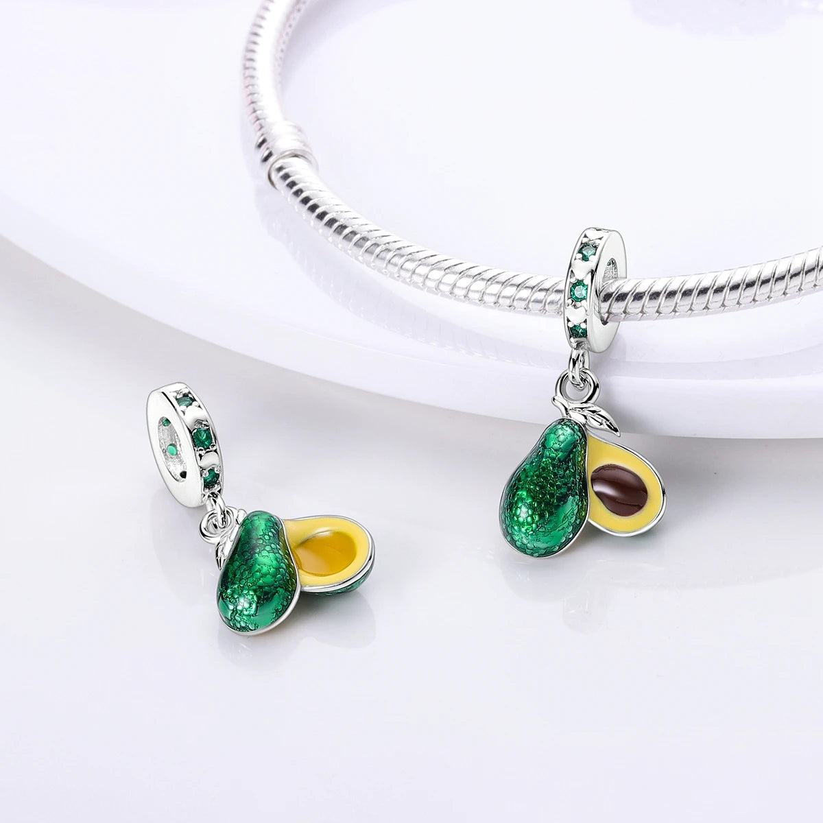 Silver Plated Charms For Woman Summer Green Cactus Avocado Beads Fit Original Pandora Bracelet Necklace DIY Dangle Charms