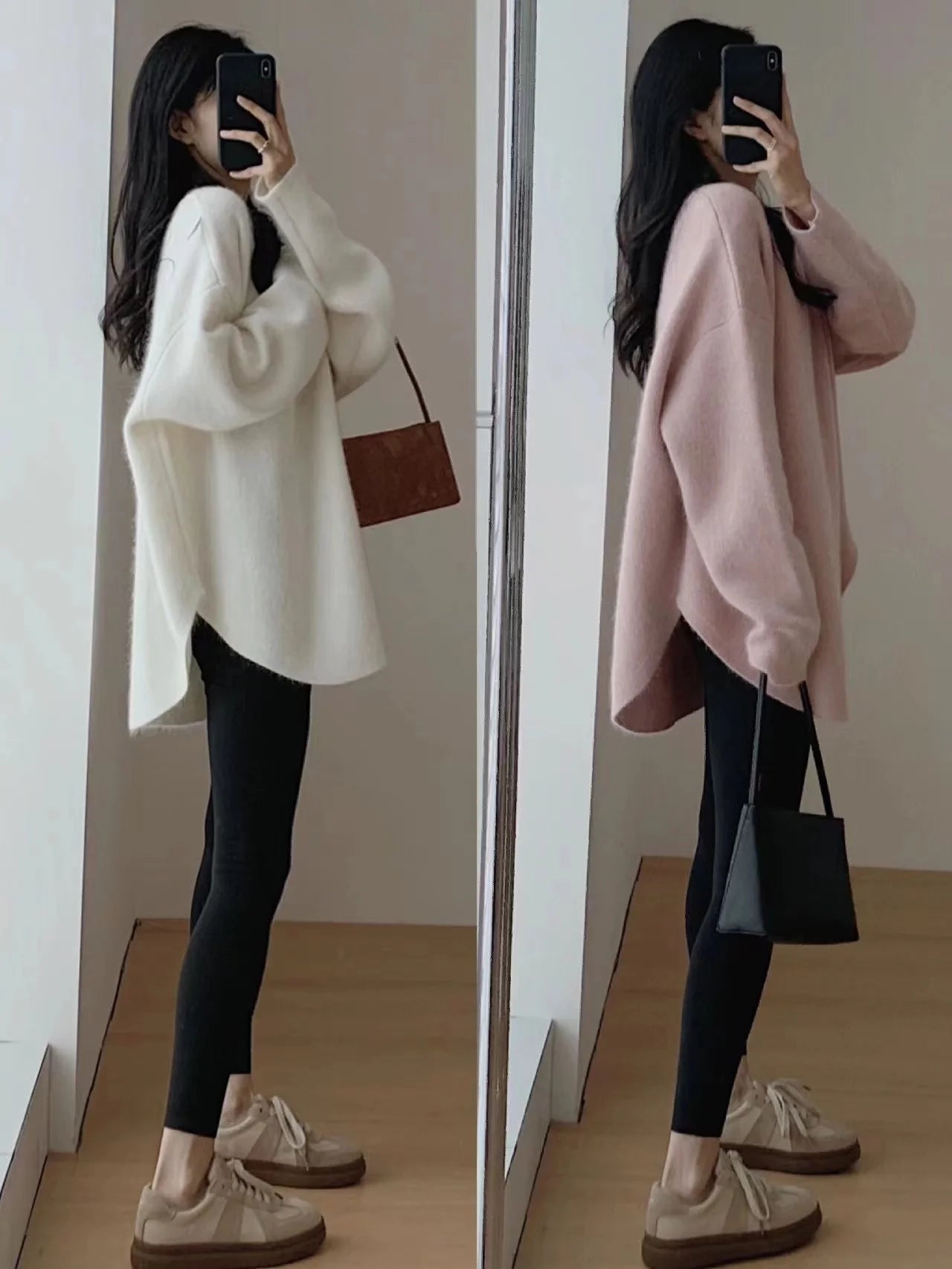 Korean women's mid to long pure wool pullover knitted sweater autumn winter 2024, fashionable and loose large size cashmere tops