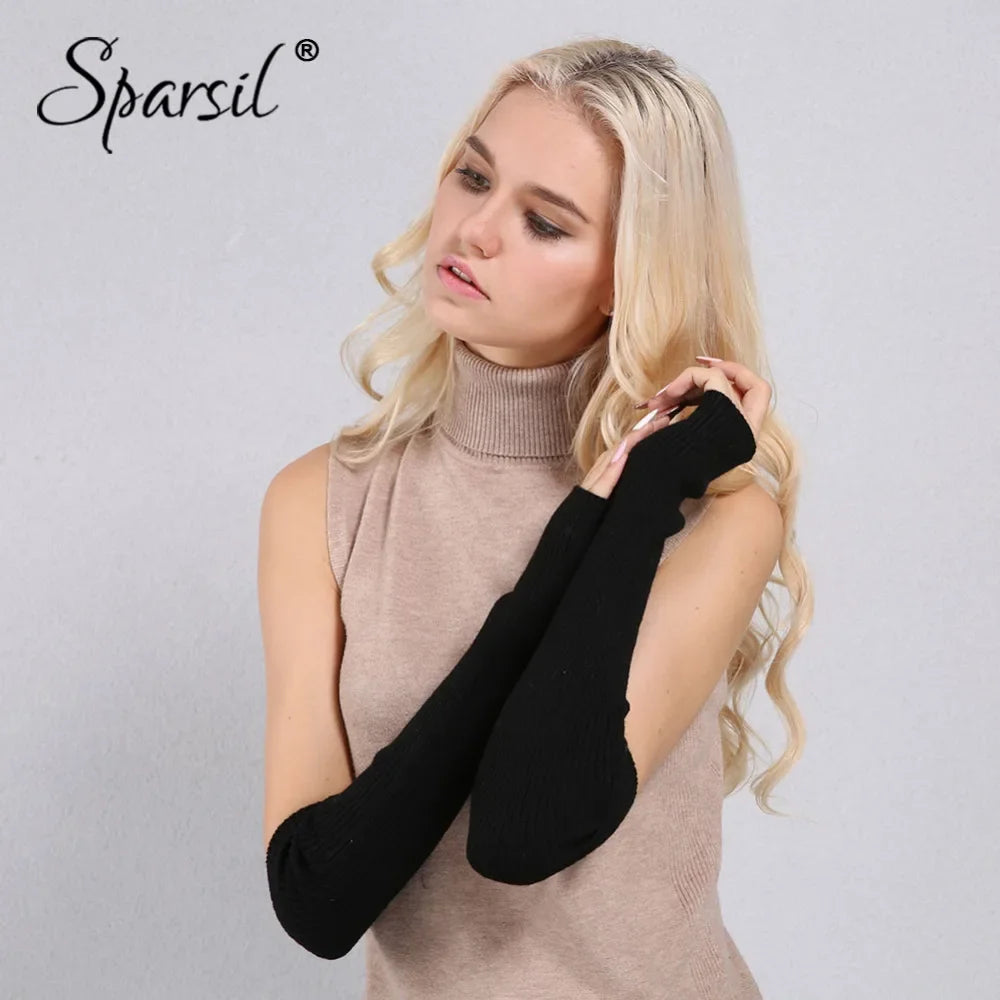 Sparsil Women Cashmere Fingerless Glove Elastic Knit Warm Elbow Mittens Fake Cuff Cosplay Party Guante Fashion Arm Sleeve Warmer