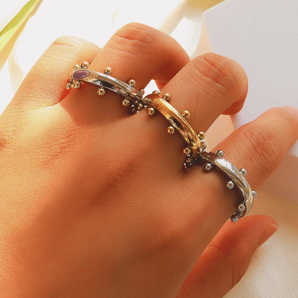 Luxury Jewelry Set Stainless Steel Bangle Bracelet Finger Ring Hoop Earrings With Mini Balls For Women Men Fashion Jewelry Gifts