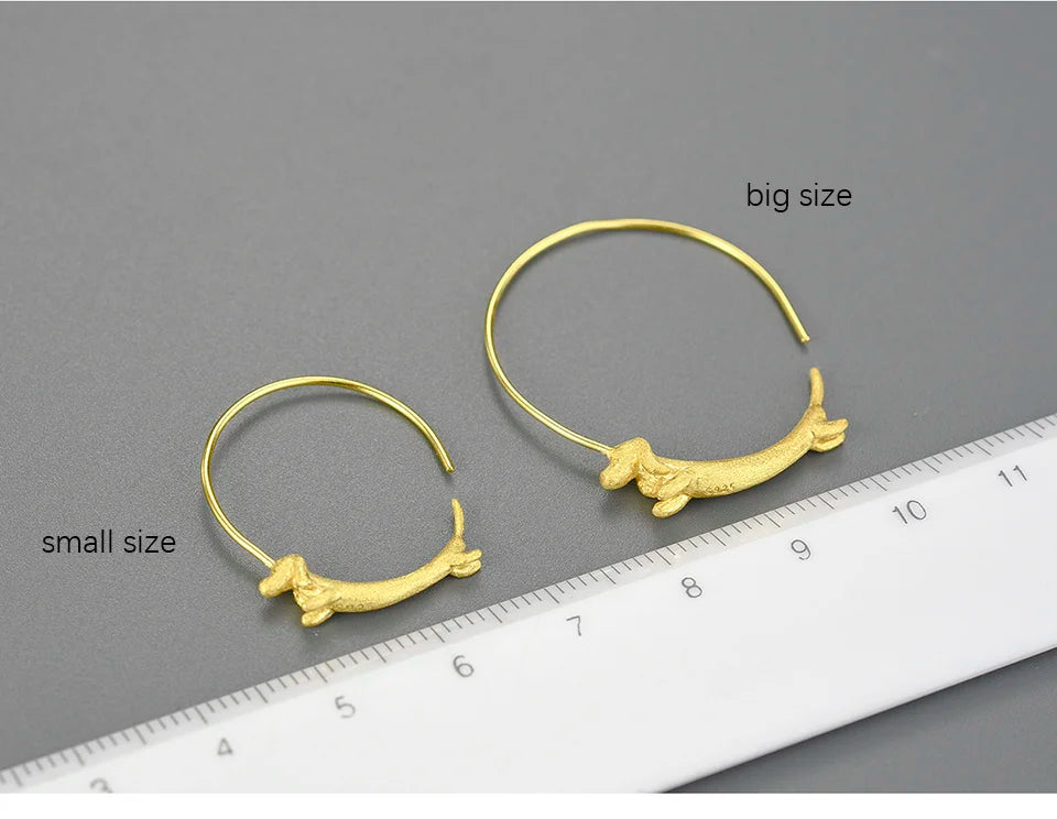 Lotus Fun 18K Gold Female Flying Dachshund Dog Big Round Hoop Earrings 2021 Trend New Real 925 Sterling Silver Women Jewelry