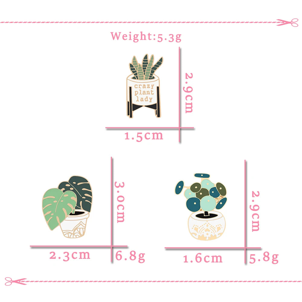 Crazy Plant Lady Brooches Green Succulents Aloe Potted Plants Enamel Badge Creative Cartoon Bag Backpack Lapel Pins Jewelry Gift