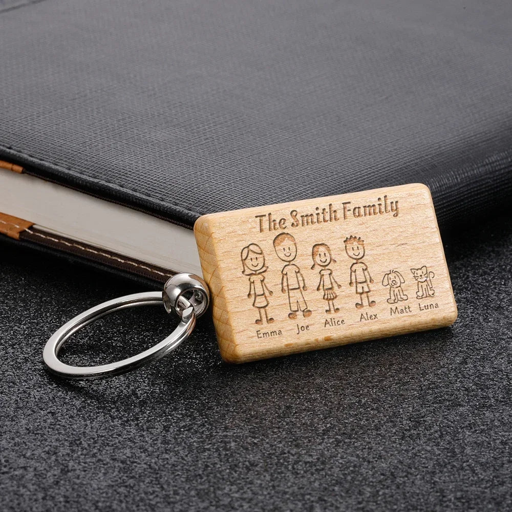 Family Love Wooden Keychain Personalized Gift Engraved The Smith Family For Parents Children Present Keyring Keychains For Men Valentines Gift