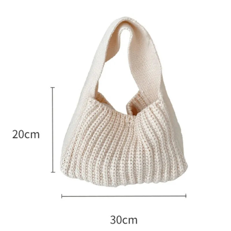 Fashion Crochet Handbag Soft Slouchy Hobo Bag Korean Style Vintage Retro Chic Square Pouch Winter Simple Knitted Warmer Handbag