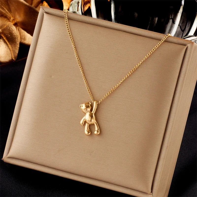 XIYANIKE 316L Stainless Steel Necklace Bear Pendant Chain Accessories for Women New Trends Christmas Girl Jewelry Gifts Collier