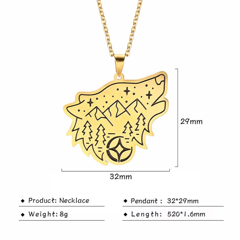 Stainless Steel Animal Pendant Necklace Rabbit Bear Eagle Dog Fox Wolf Scenery Moon Sun Tree Chain Necklaces Jewelry for Women