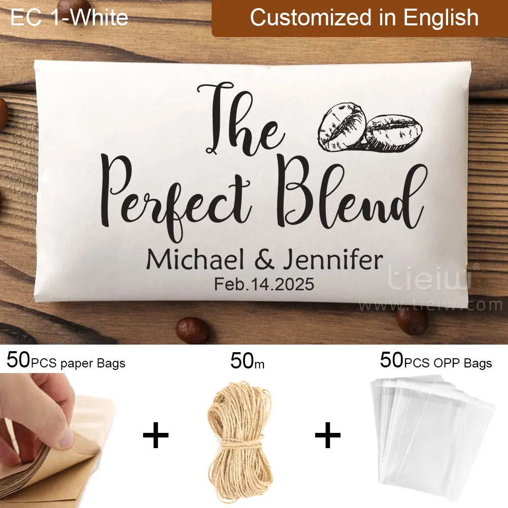 50PCS Bridal Shower Coffee Favor Bag Personalized Wedding Favor For Guest in Bulk Custom Kraft Paper Gift The Perfect Blend