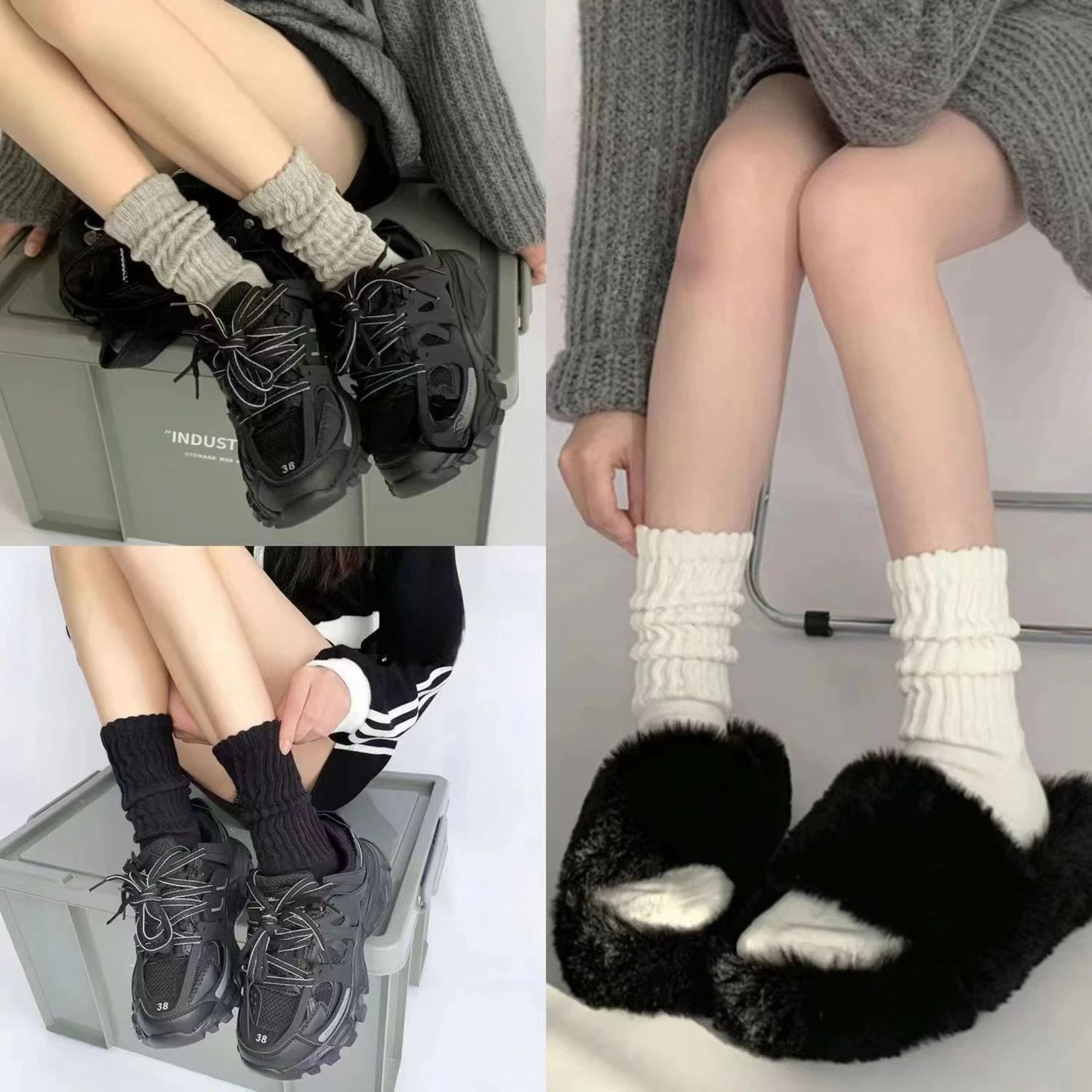 3 Pairs Fashion Cool Lolita Woman Cute Warm Socks Set Female Lady Autumn Winter Knitted Long Black White Socks For Women