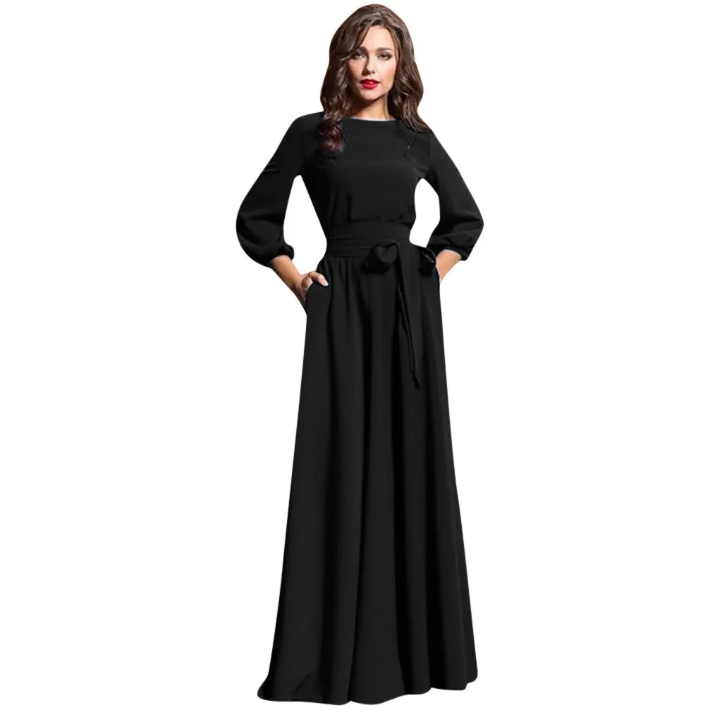 2024 New Vintage Bandage Maxi Dress Women Lantern Sleeve Long Party Dresses Autumn Elegant Luxury Guest Wedding Evening Vestidos