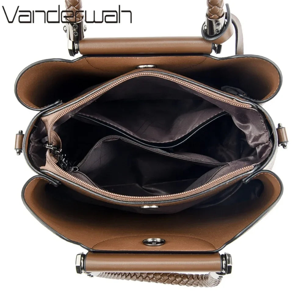 VANDERWAH 3 Layer Design Women's Handbags Luxury Designer Shoulder Crossbody Bags High Quality PU Leather Ladies Casual Tote Bag