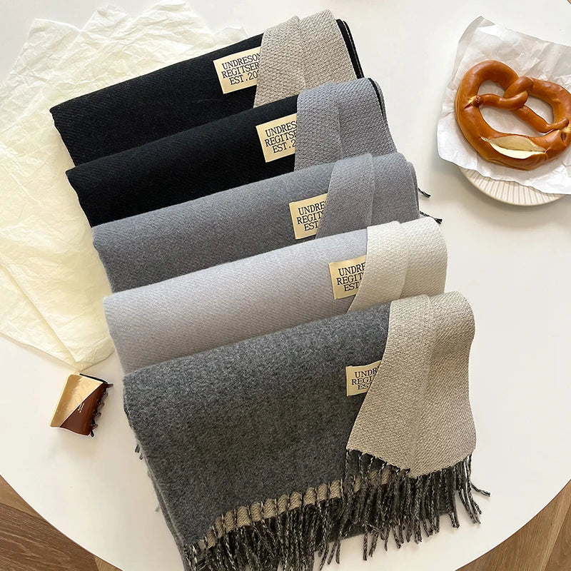 2023 New Fashion Cashmere Scarf Warm Winter for Women Korean Style Knitted Solid Color Double Sided Wraps Neckerchief