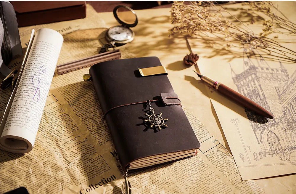 Genuine Leather Journal Traveler's Notebook Retro Handmade Diary Portable Sketchbook Cowhide Gift Planner Provide Engraved Logo