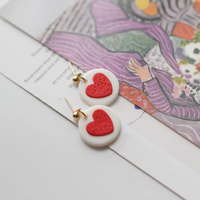 Handmade Multi Colors Pop Cute Long Small Size Light Weighted Fruit Heart Pattern Polymer Clay Earrings Sets Stud For Summer