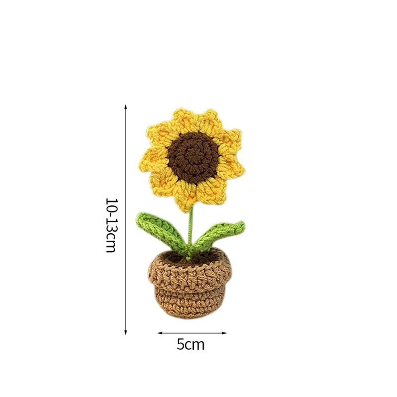 Sunflower Crochet Flowers Hand-knitted Tuilp Flower Potted Finished Crochet Woven Flowers Pot Mother's Day Gift Girasol