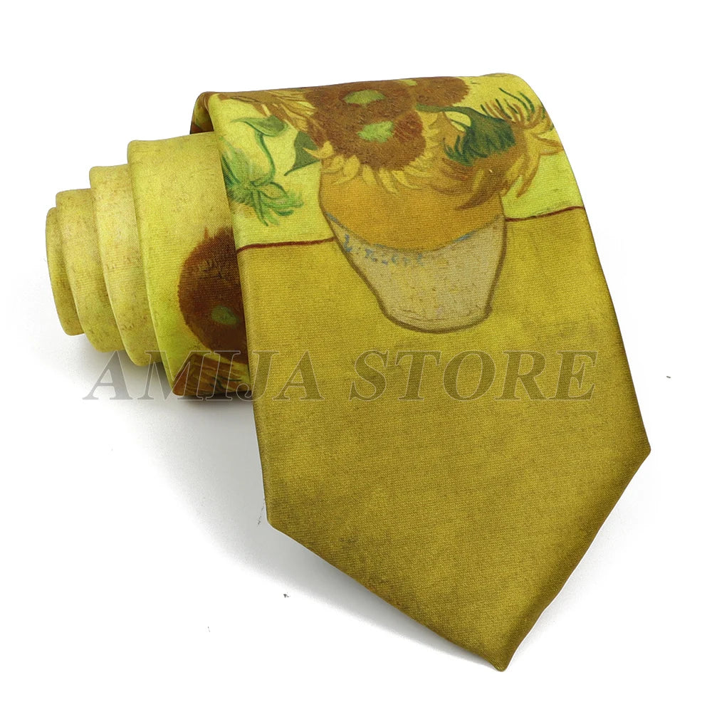 Vintage Imitation Silk Ties Men's Fashion 8cm Graffiti Painting Floral Necktie For Men Wedding Business Soft Printing Tie Wed Gi