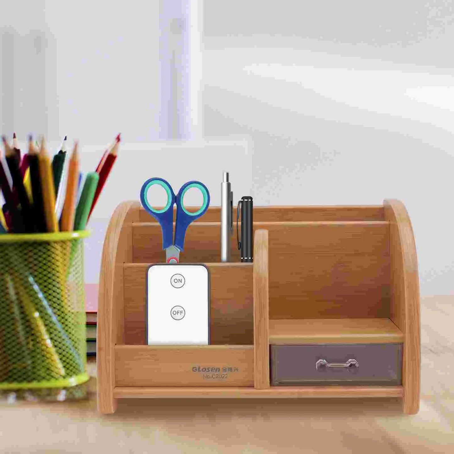 Wooden Desk Organizer Multi-Functional DIY Pen Holder Storage Box Desktop Stationary Storage Rack for Home Office and School