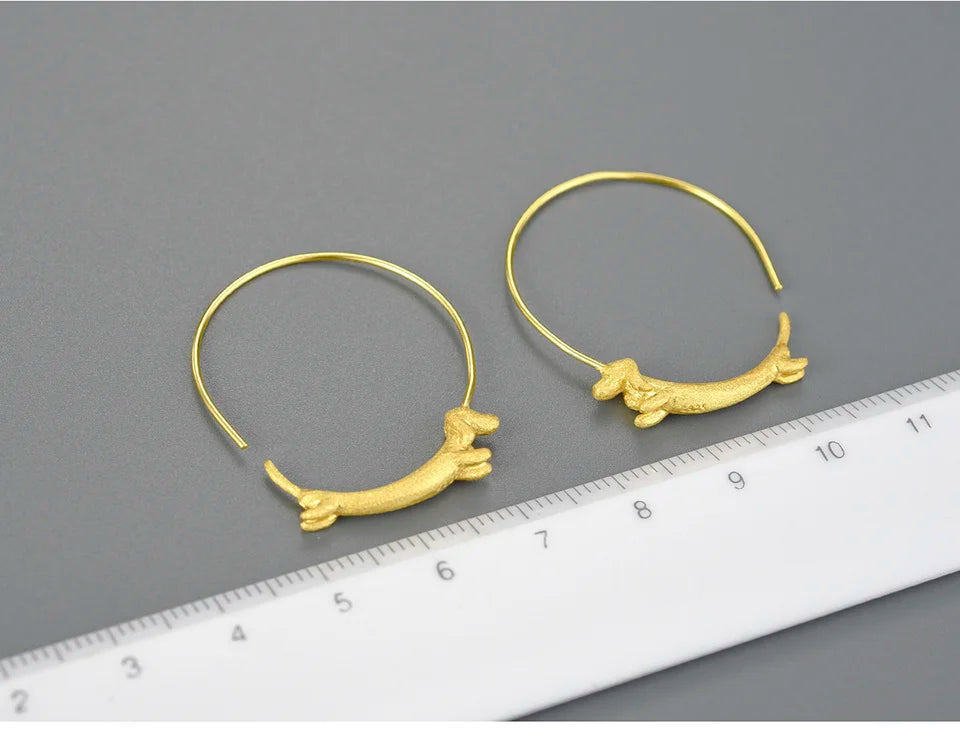 Lotus Fun 18K Gold Female Flying Dachshund Dog Big Round Hoop Earrings 2021 Trend New Real 925 Sterling Silver Women Jewelry