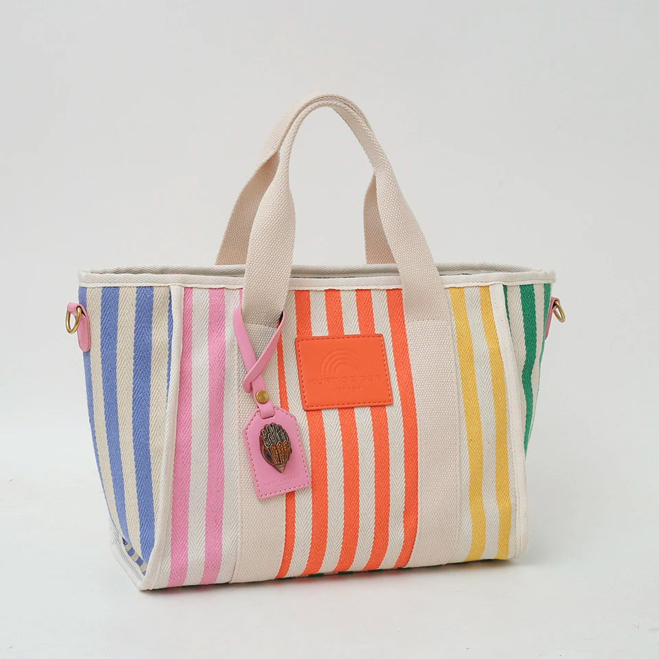 Summer Fashion Beach Bag Colorful Stripe Canvas Bag Handheld Tote Bag Women's Leisure Vacation One Shoulder Crossbody Bag-ll